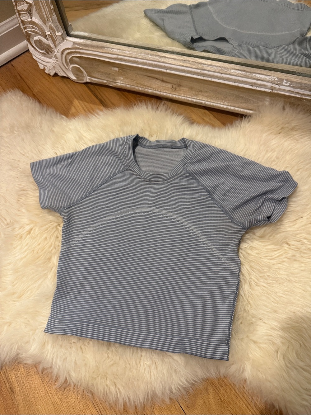 lululemon athletica Light Blue Striped Short Sleeve Crew